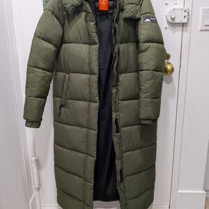 Superdry Ripstop Longline Olive Green Puffer Coat
